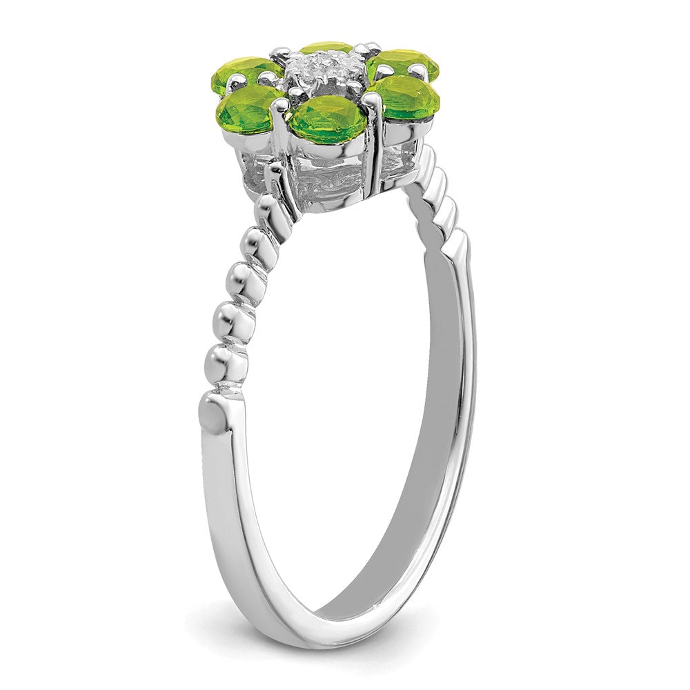 14k White Gold Peridot and Real Diamond Floral Ring