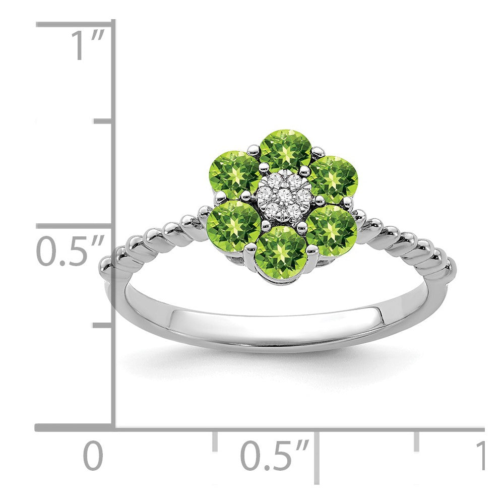 Solid 14k White Gold Simulated Peridot and CZ Floral Ring