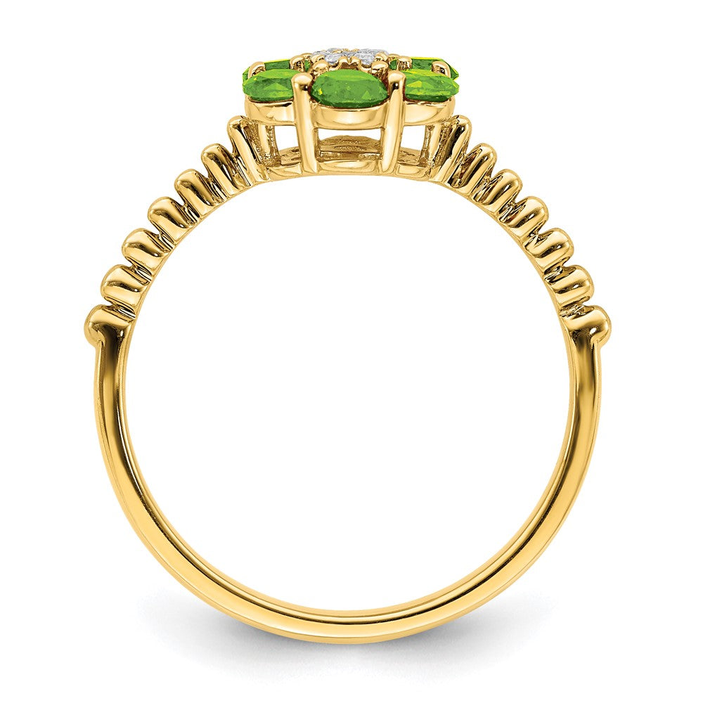 Solid 14k Yellow Gold Simulated Peridot and CZ Floral Ring