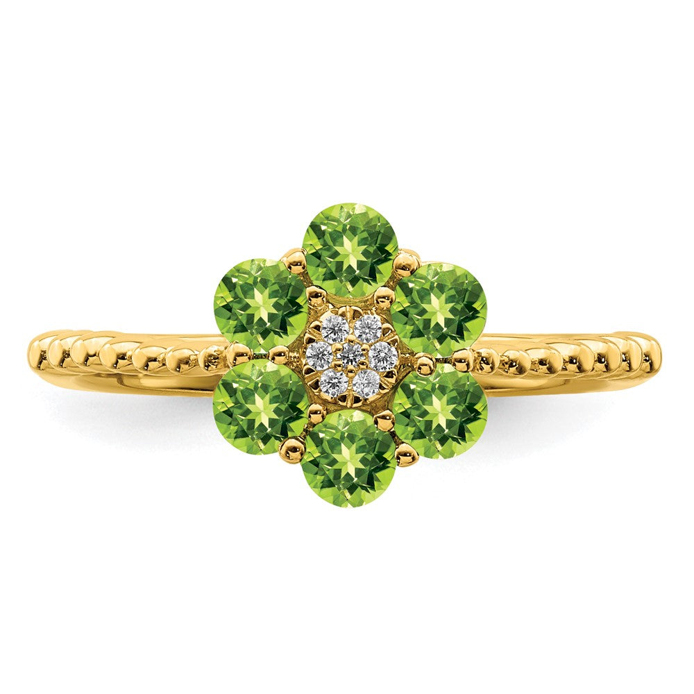 Solid 14k Yellow Gold Simulated Peridot and CZ Floral Ring