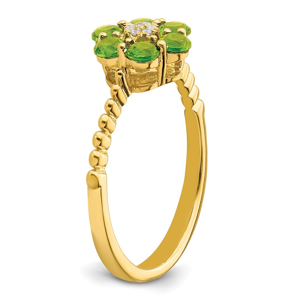 Solid 14k Yellow Gold Simulated Peridot and CZ Floral Ring