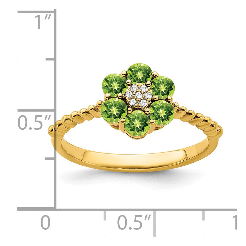 Solid 14k Yellow Gold Simulated Peridot and CZ Floral Ring