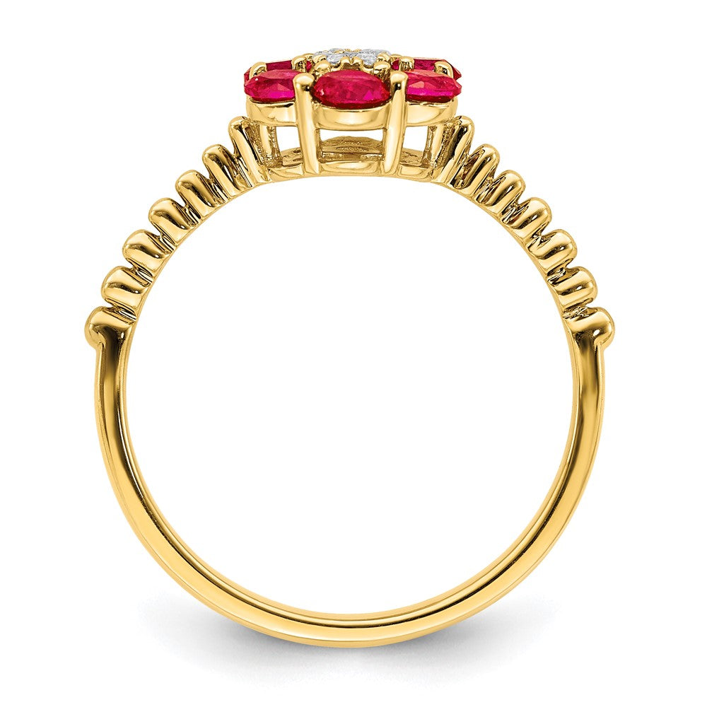 14K Yellow Gold Ruby and Real Diamond Floral Ring