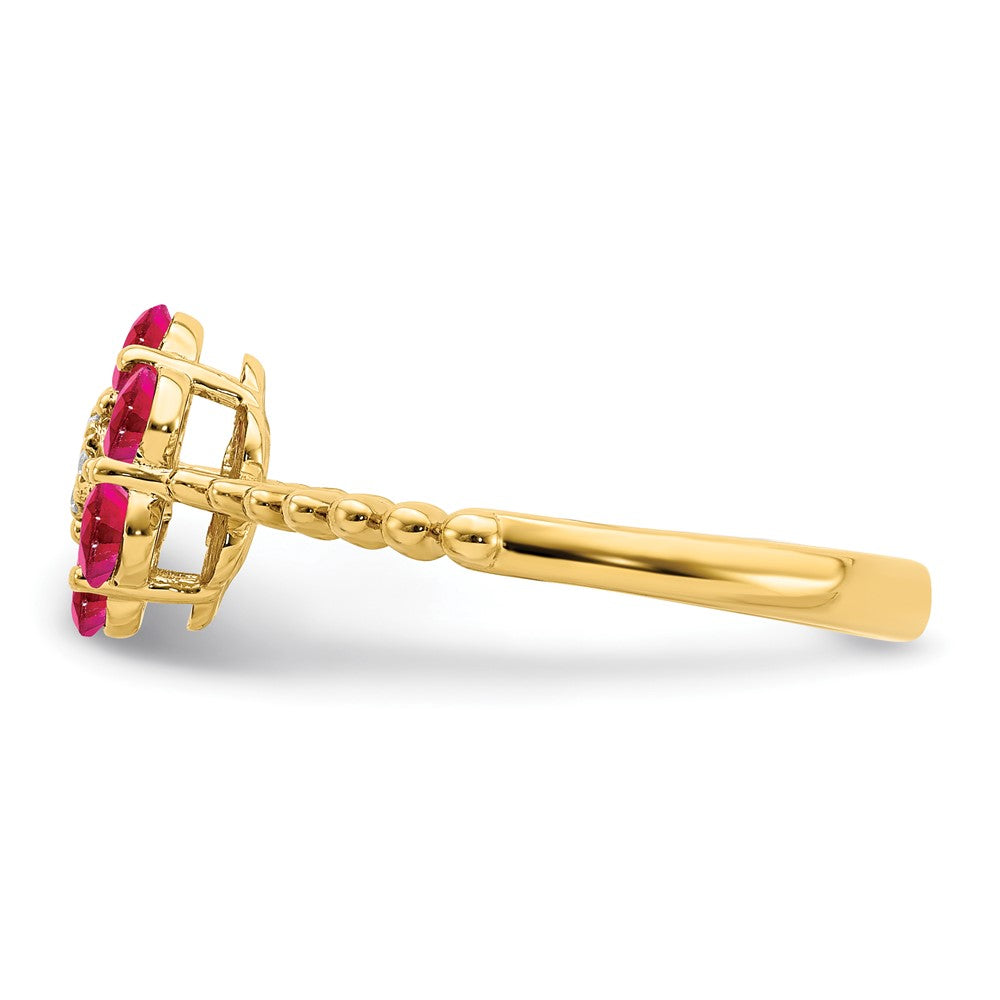 14K Yellow Gold Ruby and Real Diamond Floral Ring