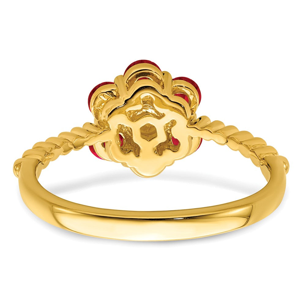 14K Yellow Gold Ruby and Real Diamond Floral Ring