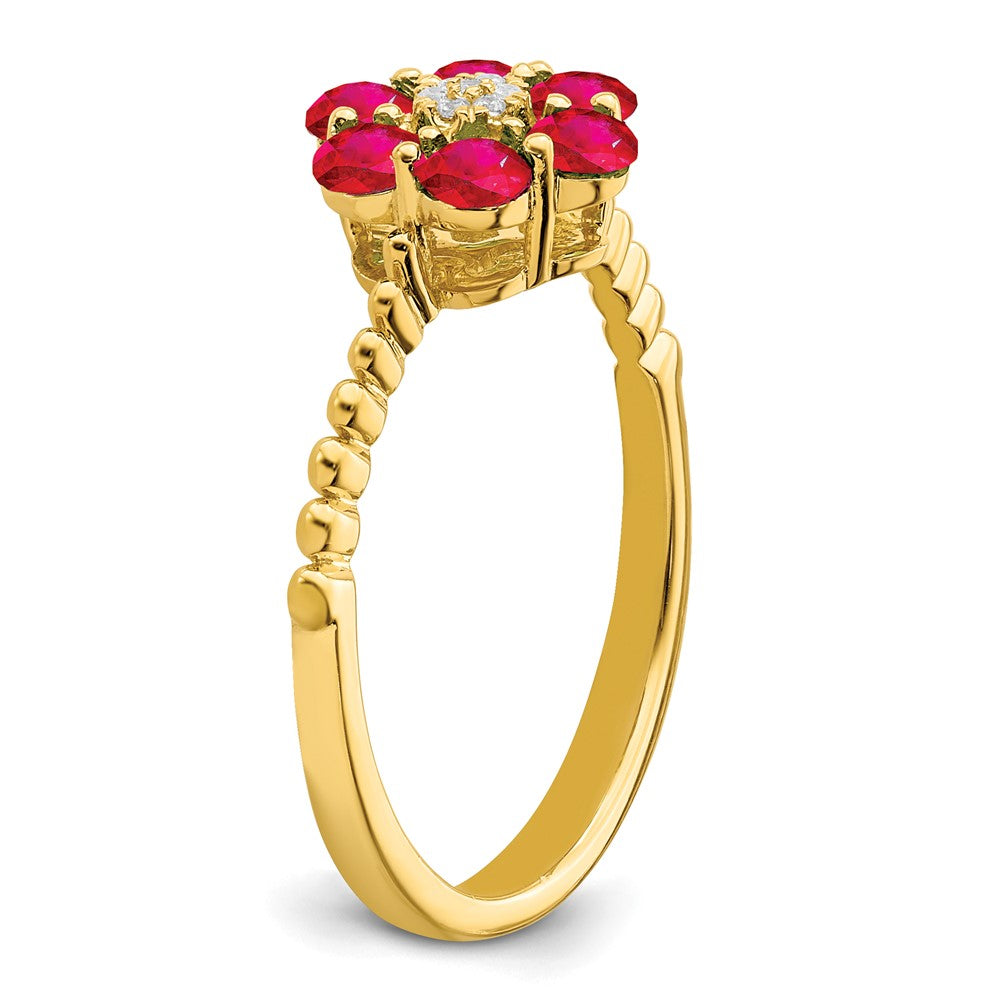 14K Yellow Gold Ruby and Real Diamond Floral Ring