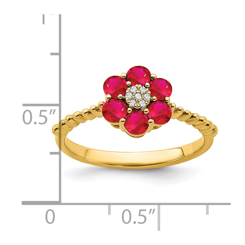 14K Yellow Gold Ruby and Real Diamond Floral Ring