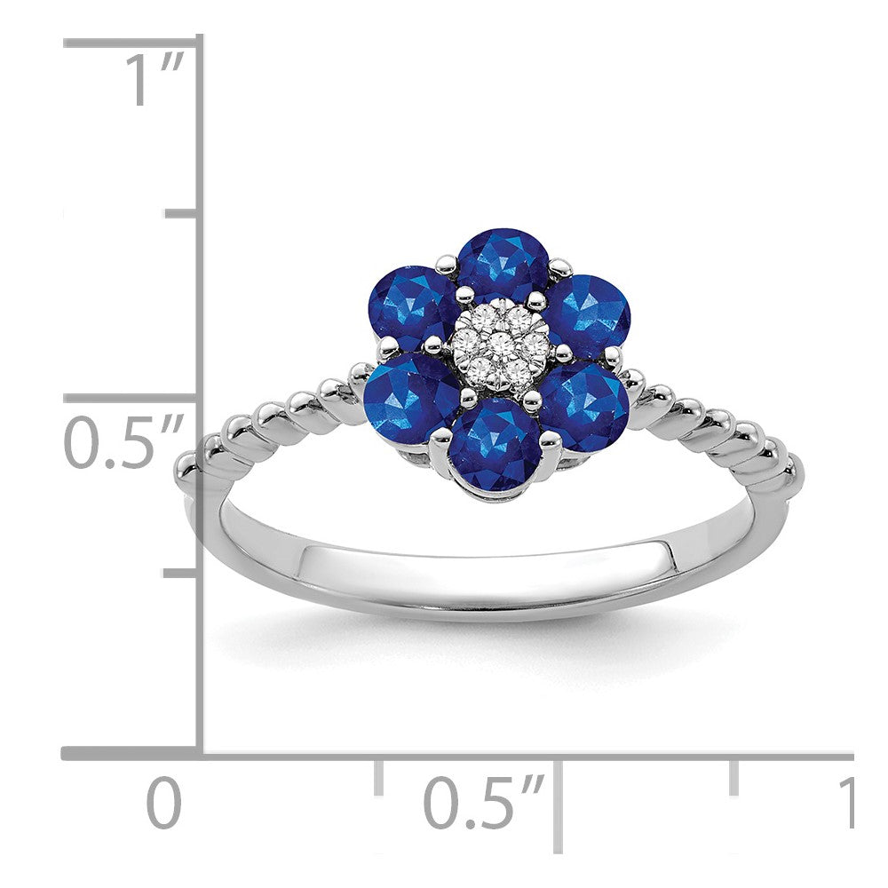 14k White Gold Sapphire and Real Diamond Floral Ring