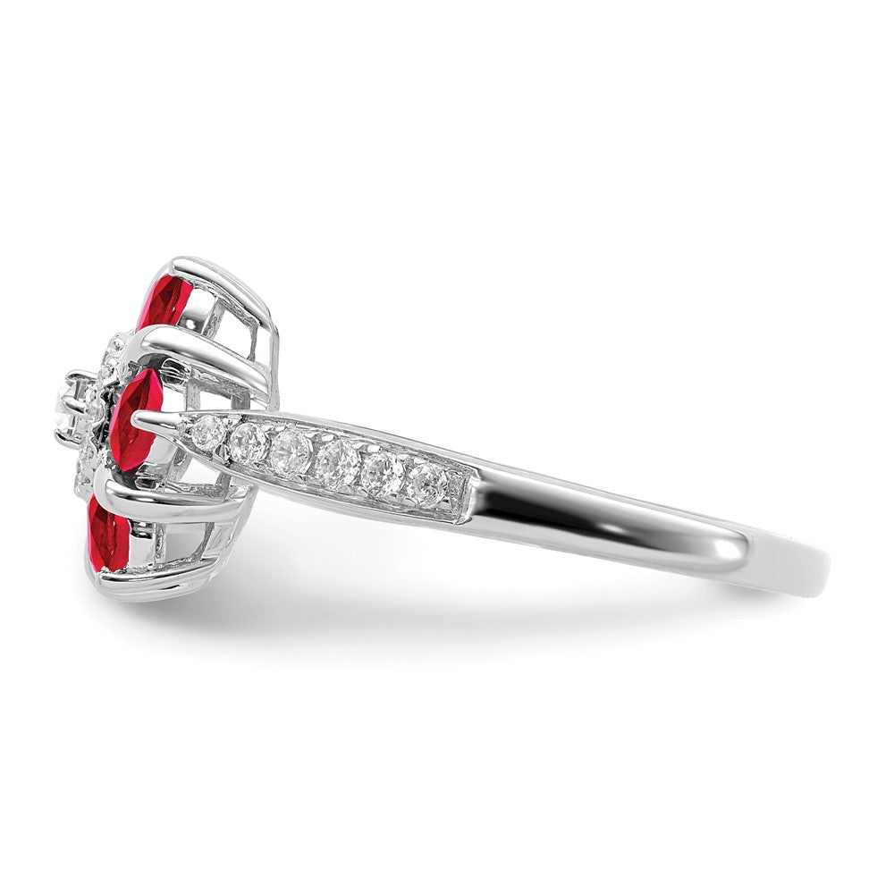 14k White Gold Ruby and Real Diamond Floral Ring