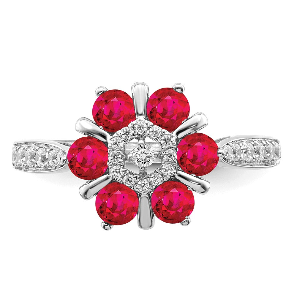 14k White Gold Ruby and Real Diamond Floral Ring