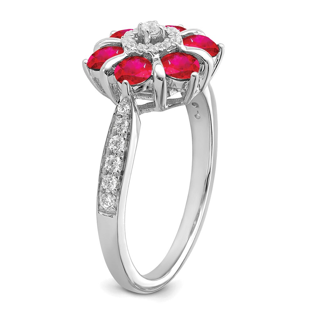 14k White Gold Ruby and Real Diamond Floral Ring