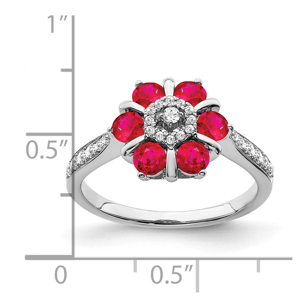 14k White Gold Ruby and Real Diamond Floral Ring