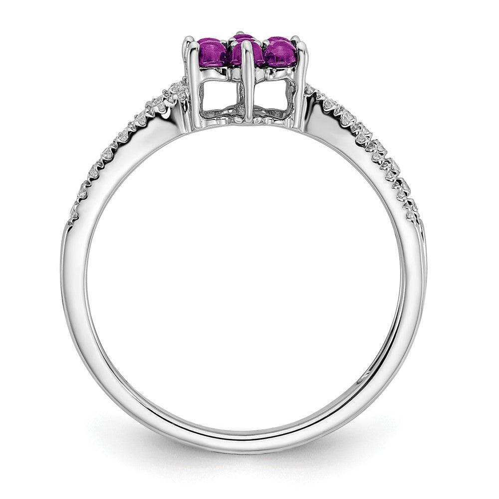 14k White Gold Amethyst and Real Diamond Floral Ring