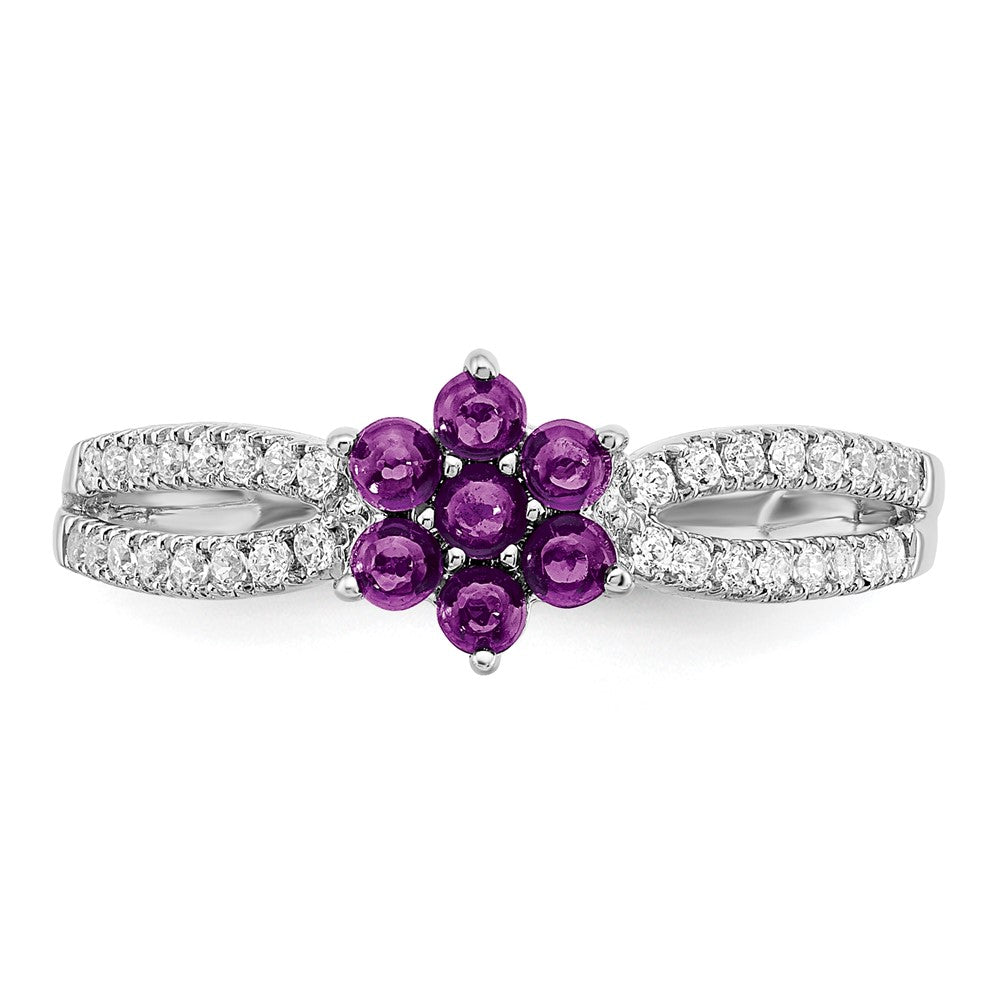 14k White Gold Amethyst and Real Diamond Floral Ring