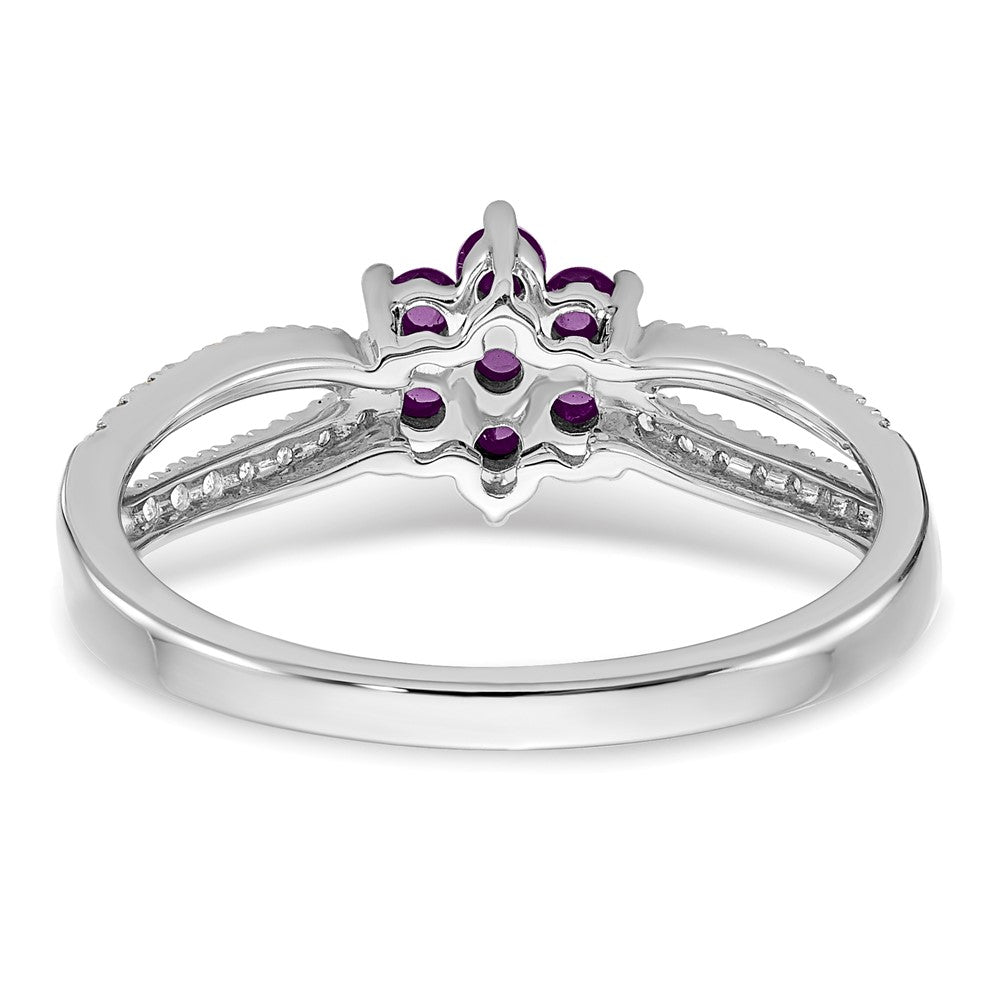 14k White Gold Amethyst and Real Diamond Floral Ring