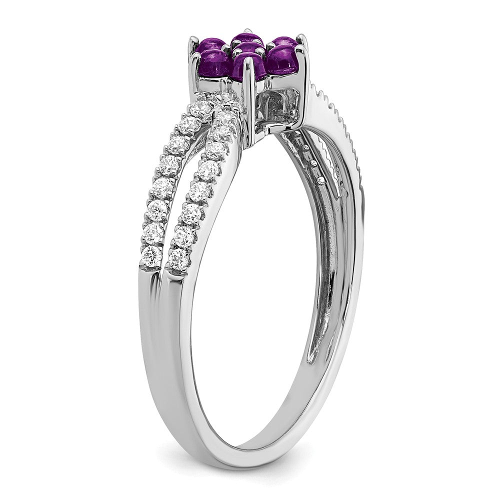 14k White Gold Amethyst and Real Diamond Floral Ring