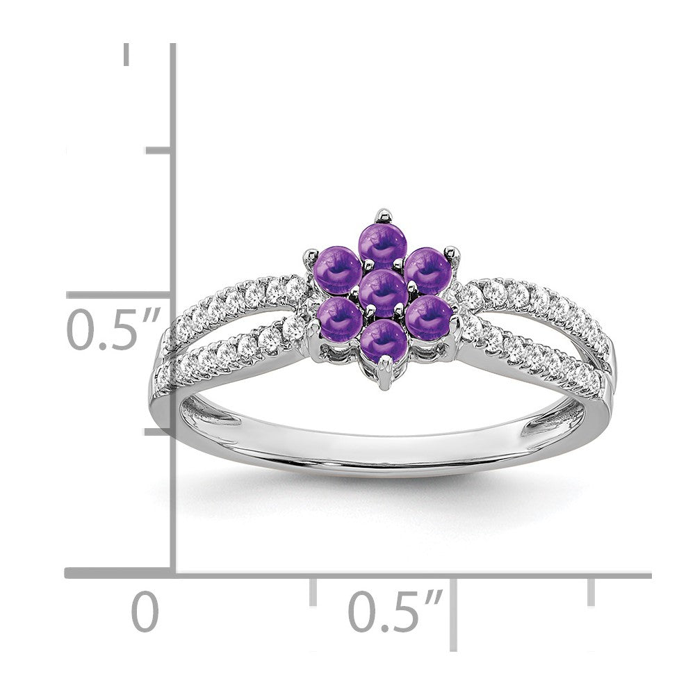 14k White Gold Amethyst and Real Diamond Floral Ring