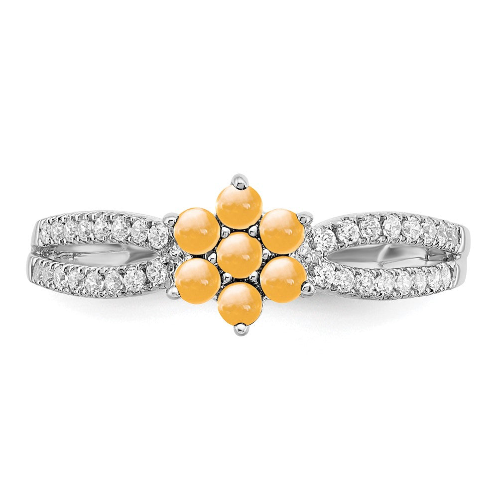 14k White Gold Citrine and Real Diamond Floral Ring