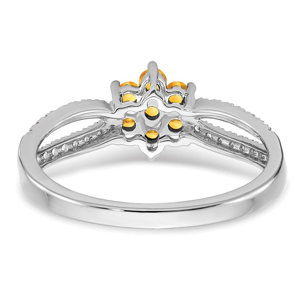 14k White Gold Citrine and Real Diamond Floral Ring