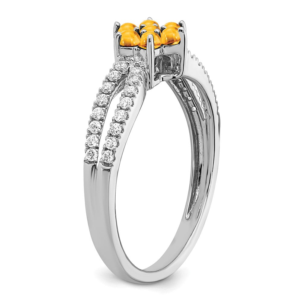 14k White Gold Citrine and Real Diamond Floral Ring