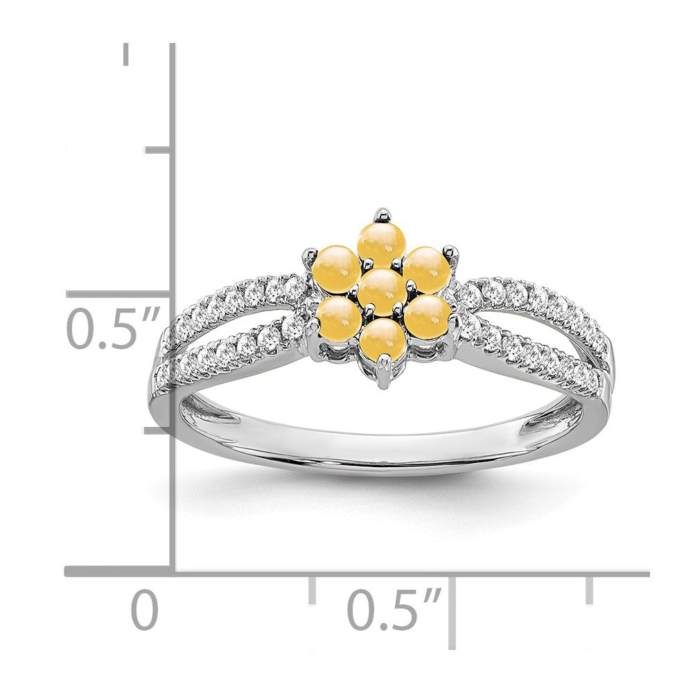 14k White Gold Citrine and Real Diamond Floral Ring