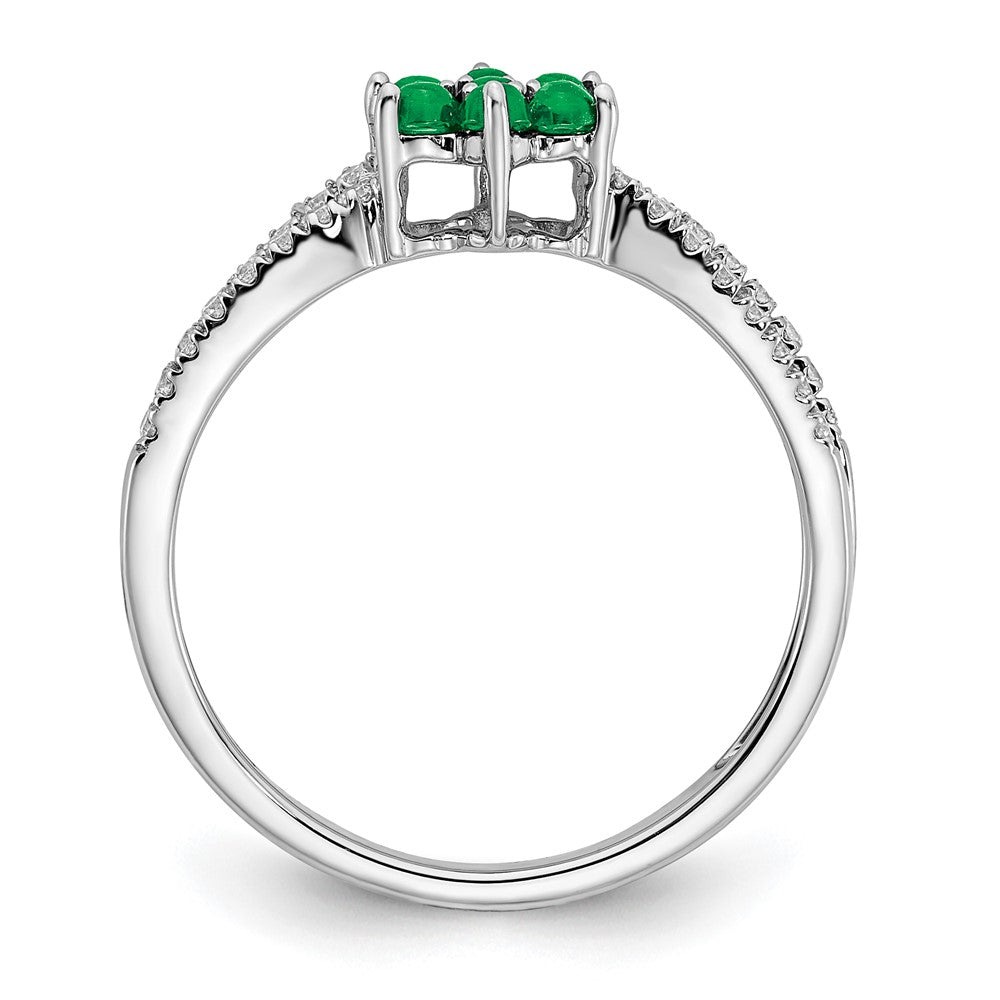 14k White Gold Emerald and Real Diamond Floral Ring