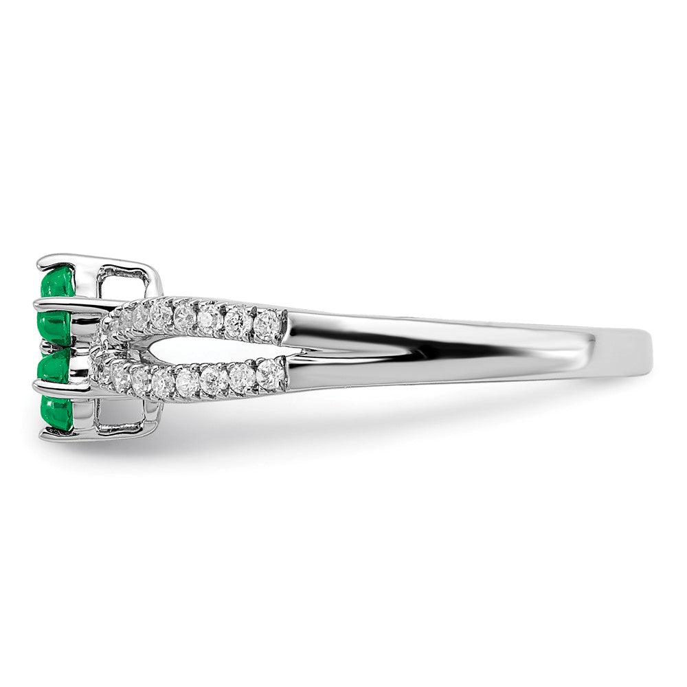 14k White Gold Emerald and Real Diamond Floral Ring