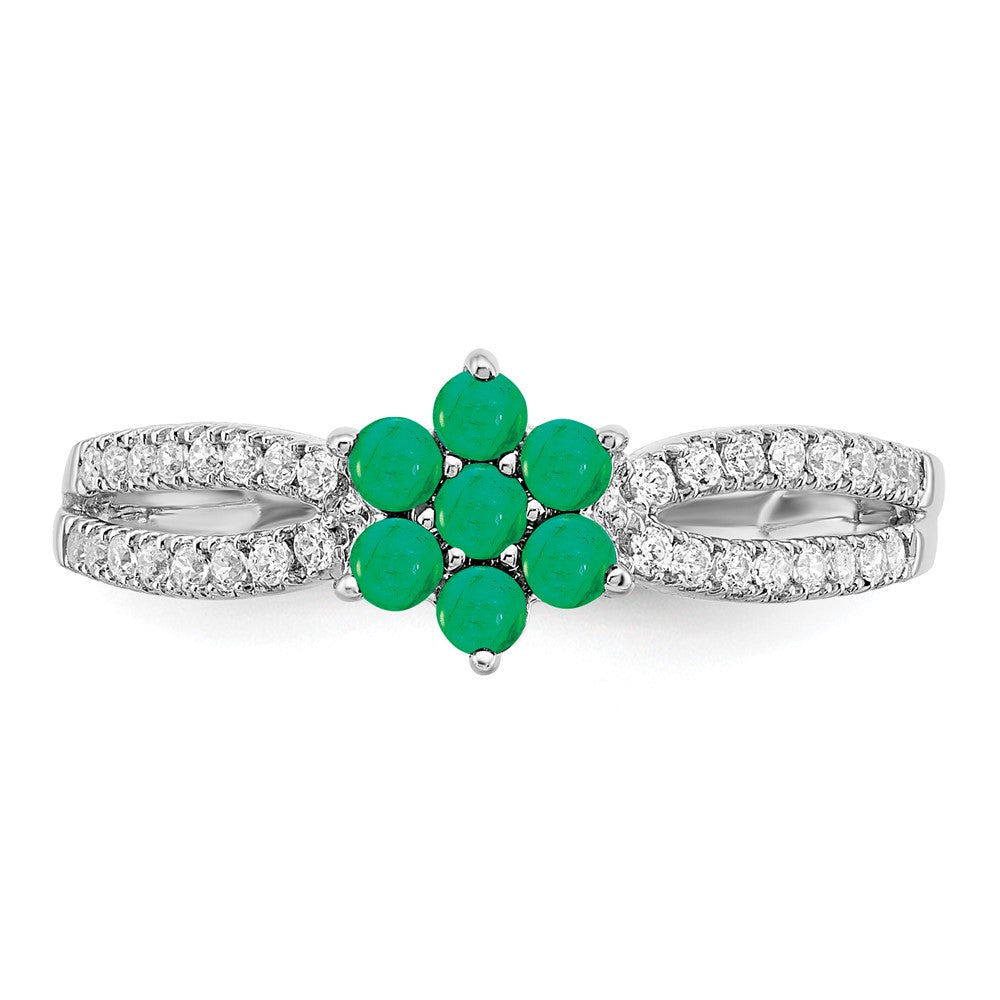 14k White Gold Emerald and Real Diamond Floral Ring