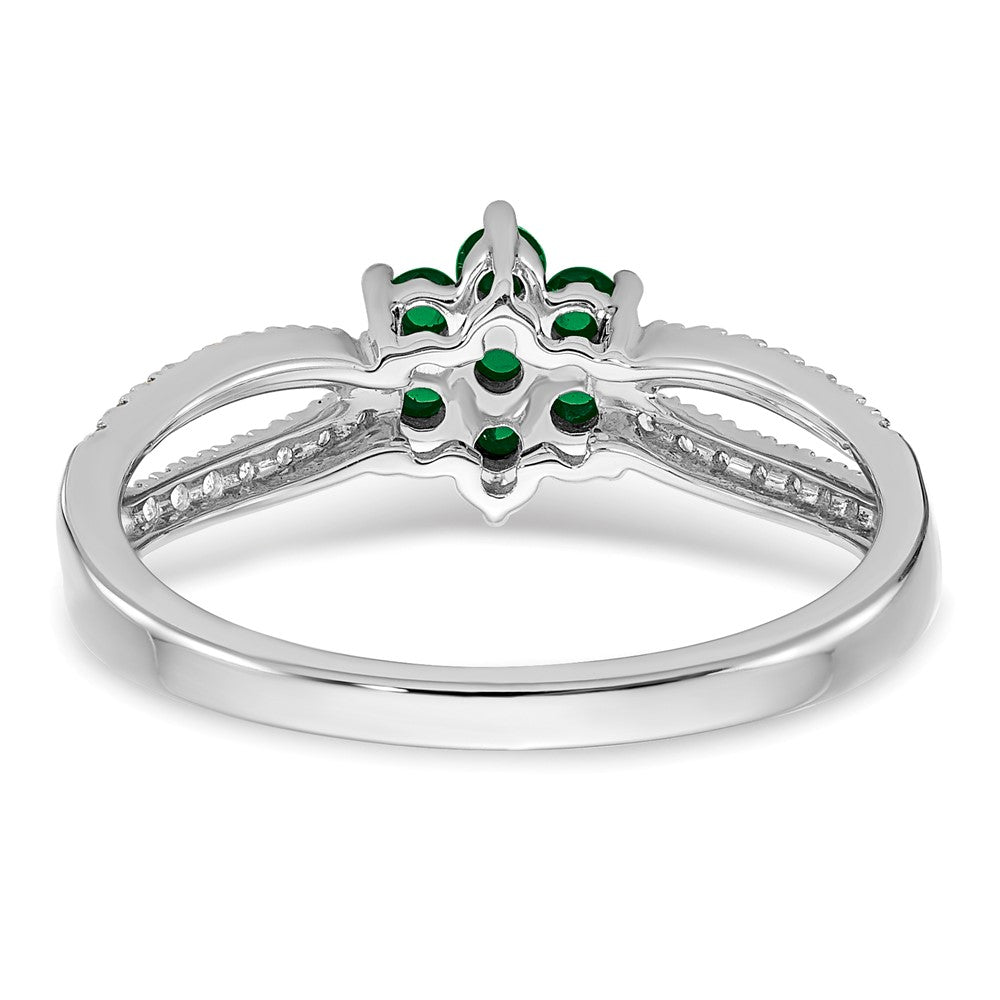 14k White Gold Emerald and Real Diamond Floral Ring