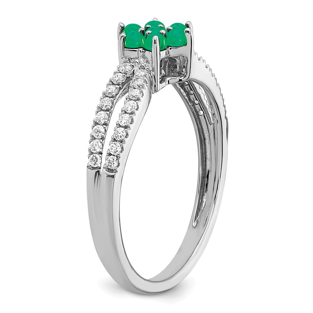 14k White Gold Emerald and Real Diamond Floral Ring