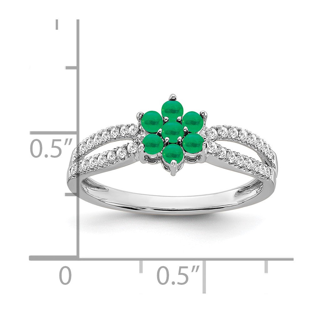 14k White Gold Emerald and Real Diamond Floral Ring