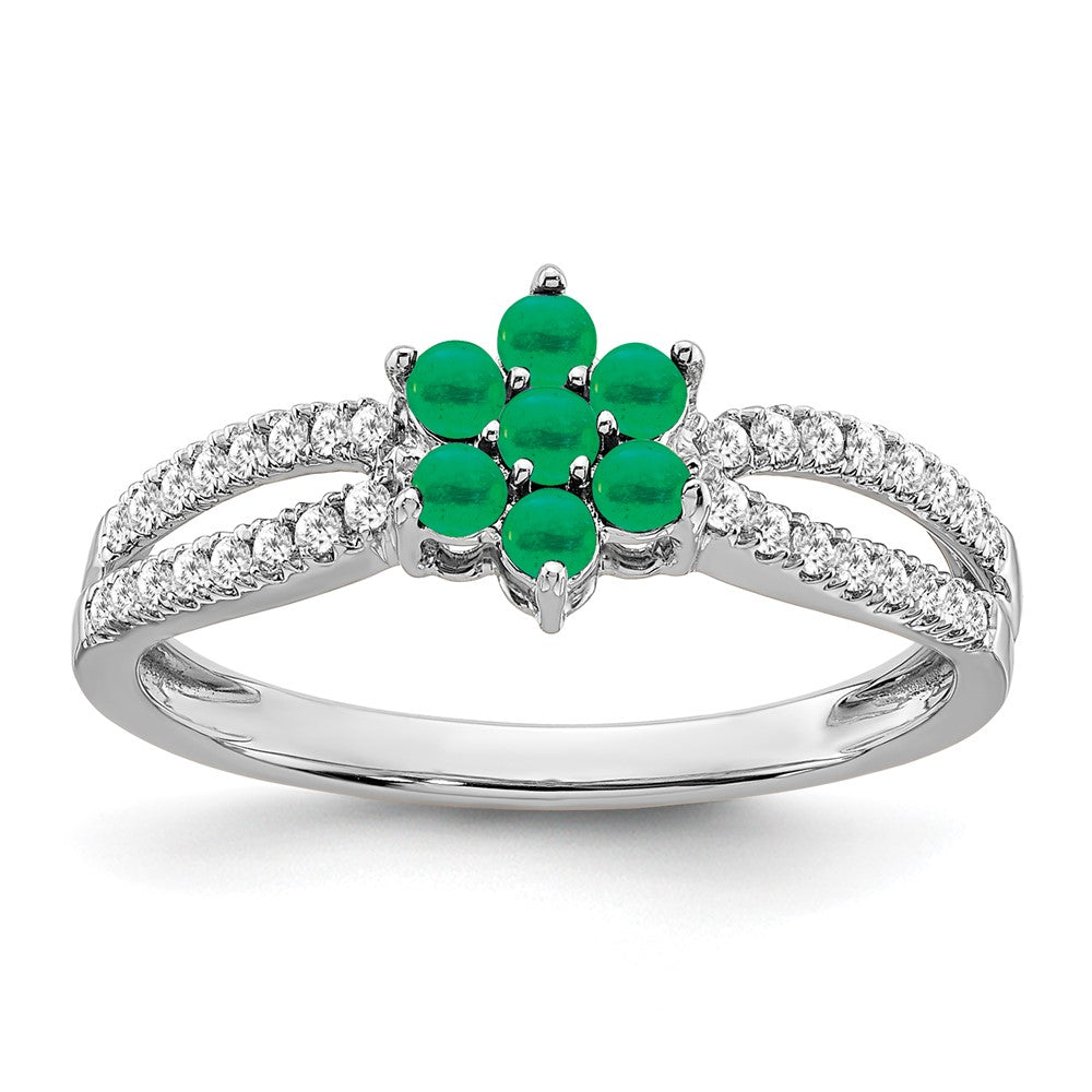 14k White Gold Emerald and Real Diamond Floral Ring