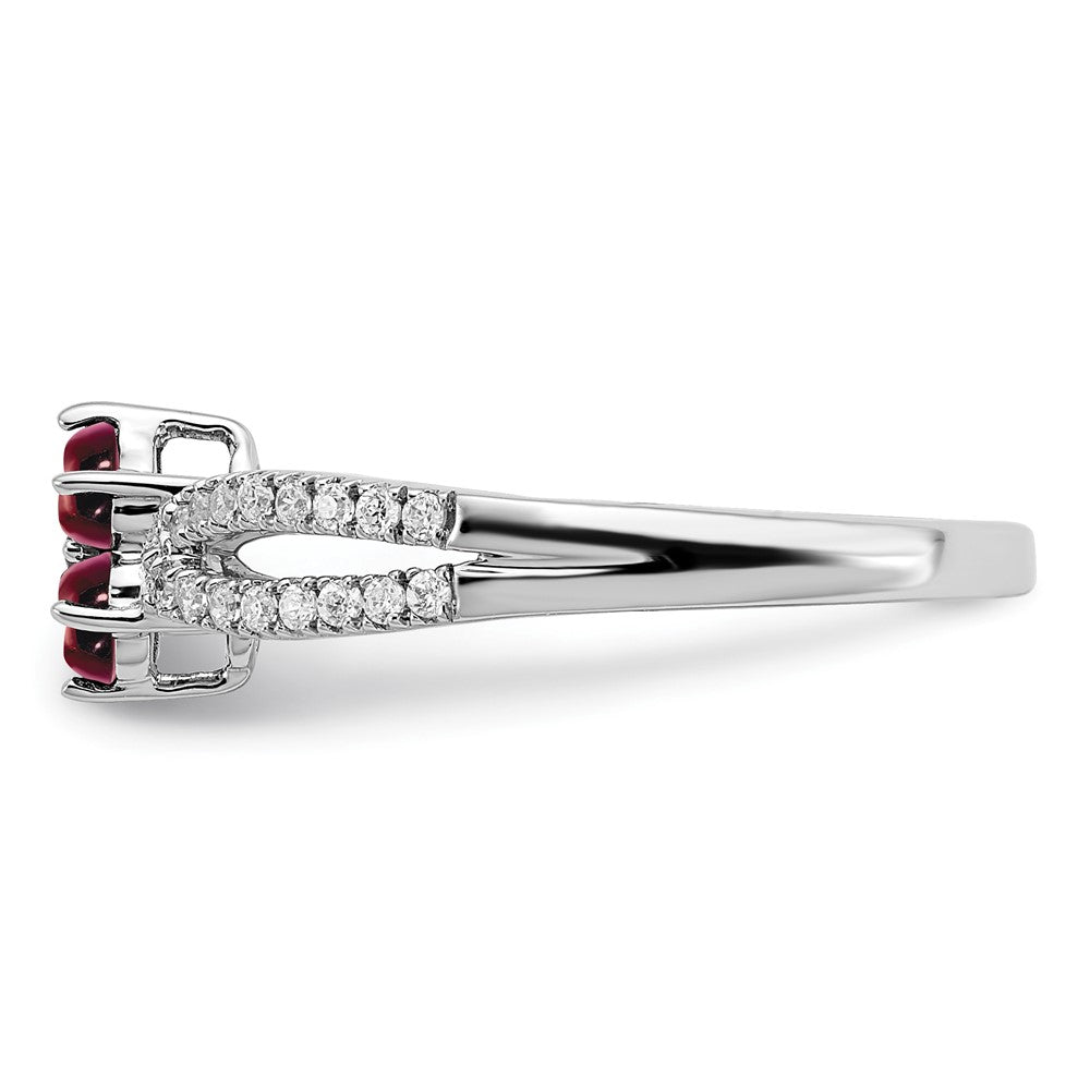 14k White Gold Garnet and Real Diamond Floral Ring