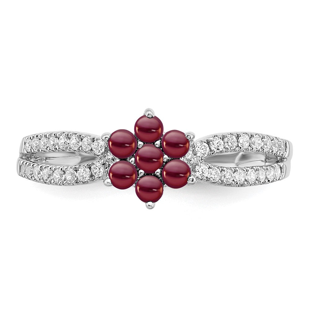 14k White Gold Garnet and Real Diamond Floral Ring