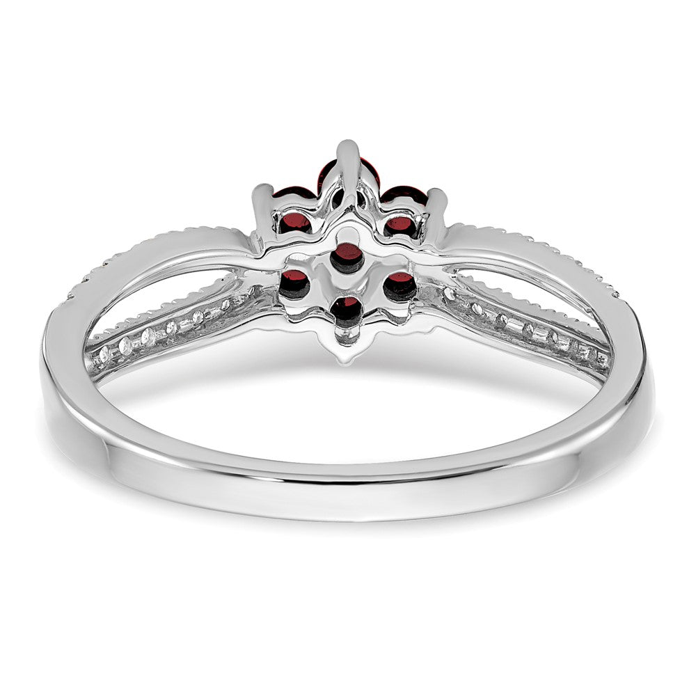 14k White Gold Garnet and Real Diamond Floral Ring