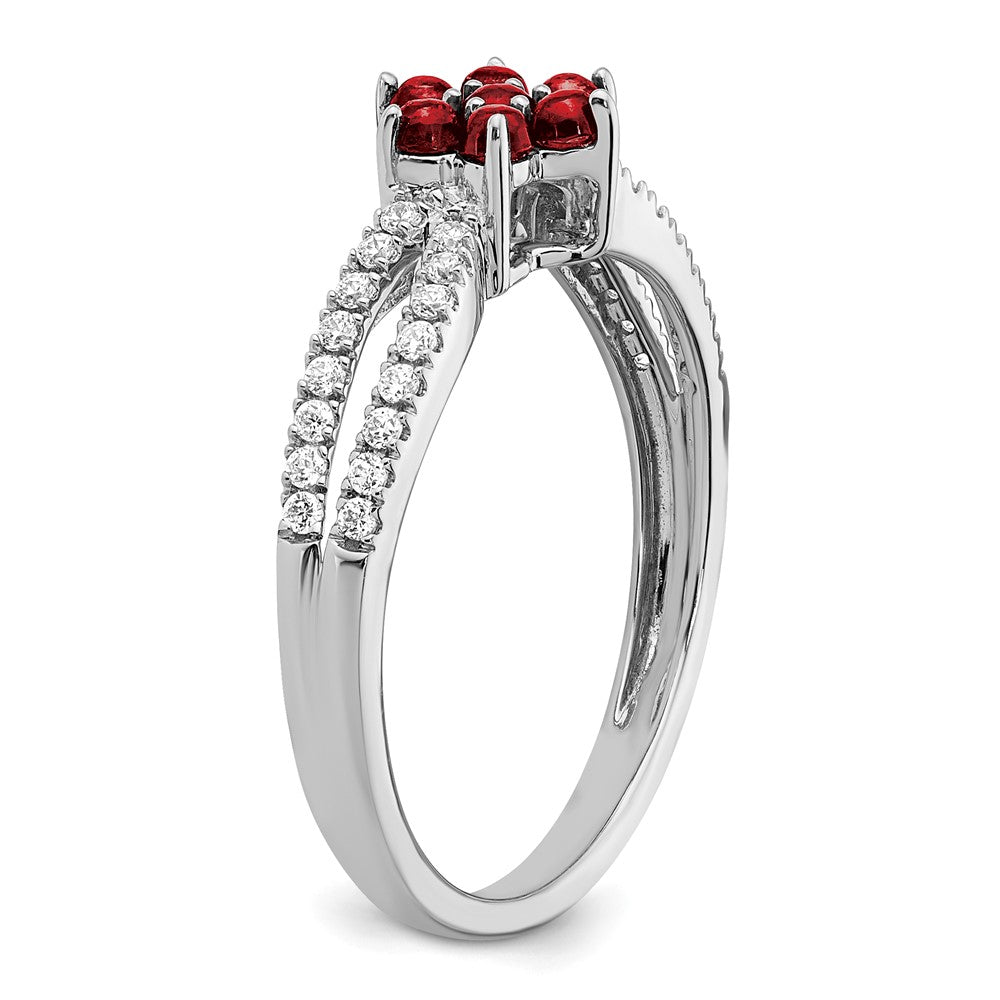 14k White Gold Garnet and Real Diamond Floral Ring