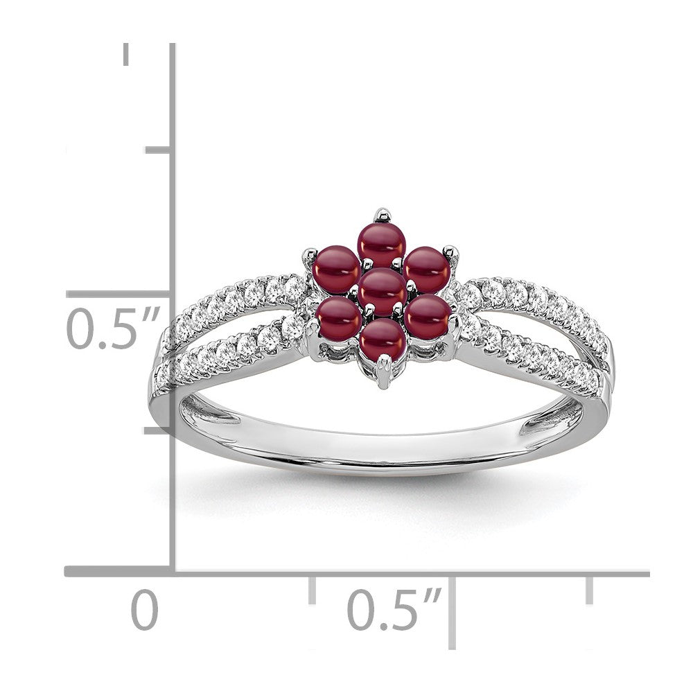 14k White Gold Garnet and Real Diamond Floral Ring