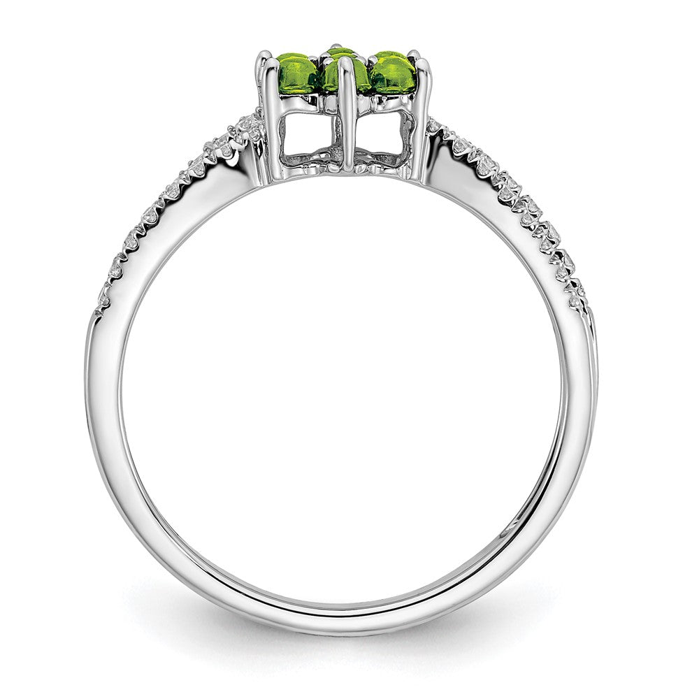 Solid 14k White Gold Simulated Peridot and CZ Floral Ring