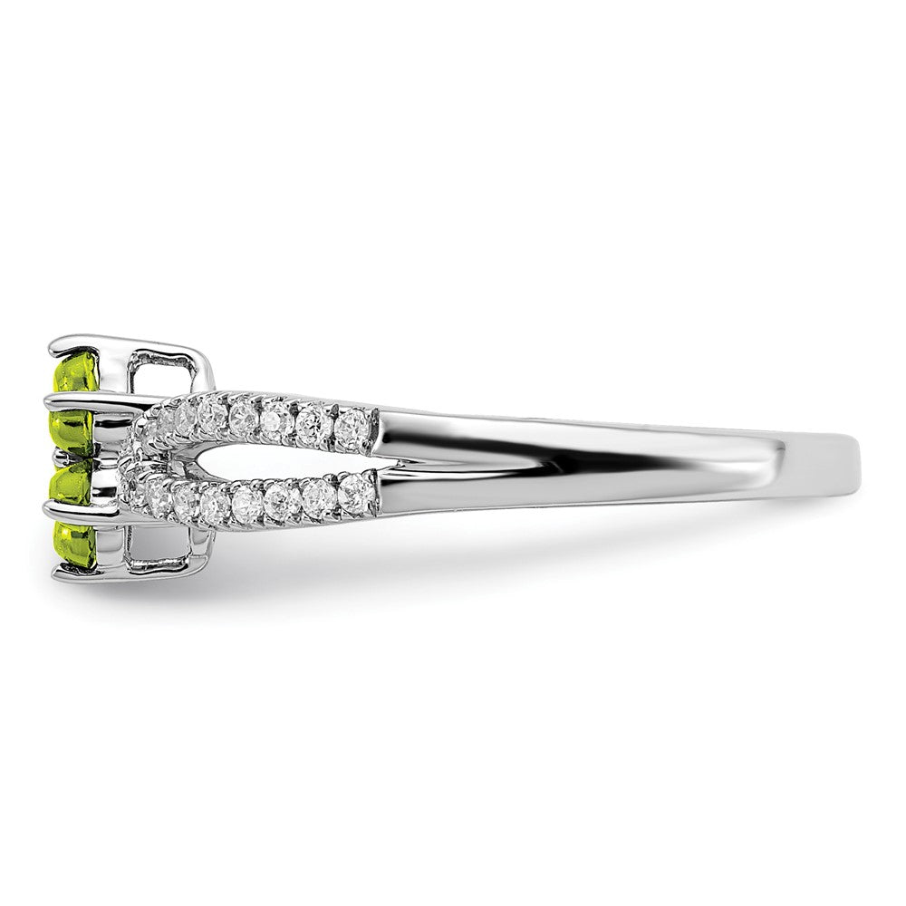 Solid 14k White Gold Simulated Peridot and CZ Floral Ring