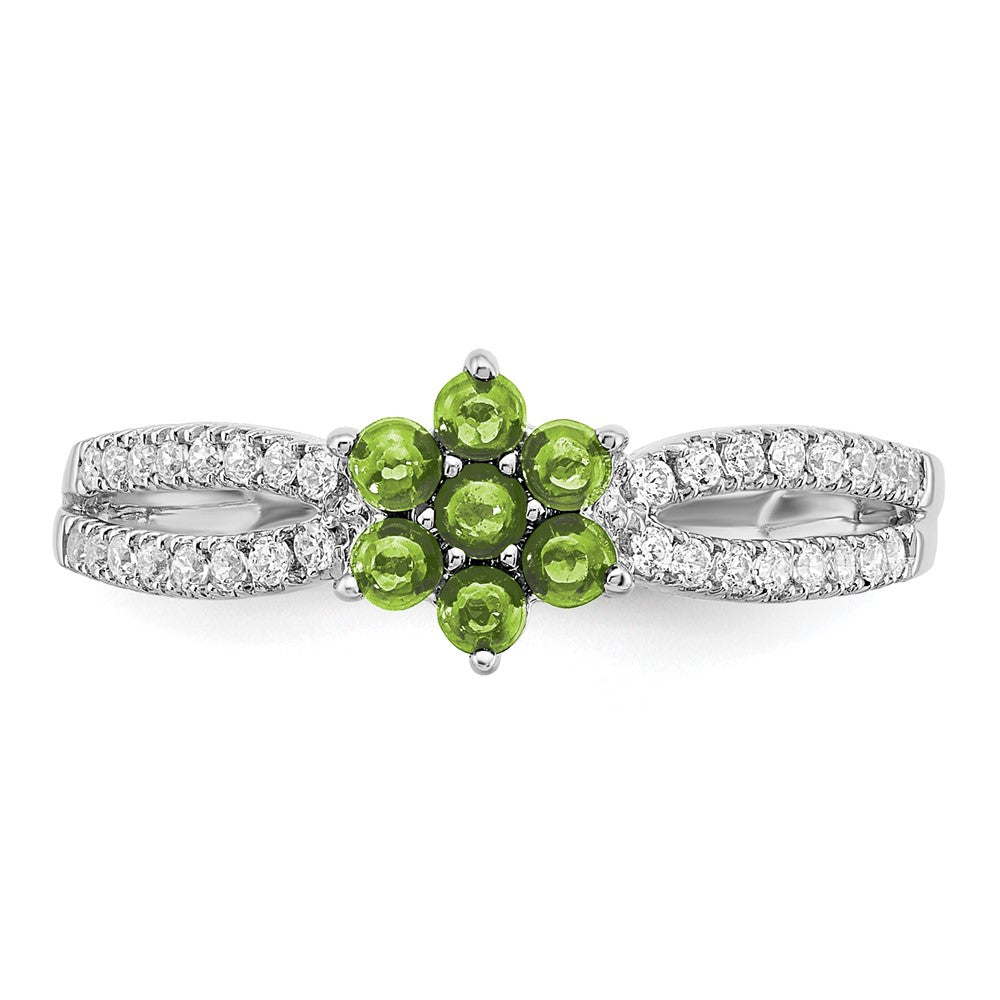 14k White Gold Peridot and Real Diamond Floral Ring