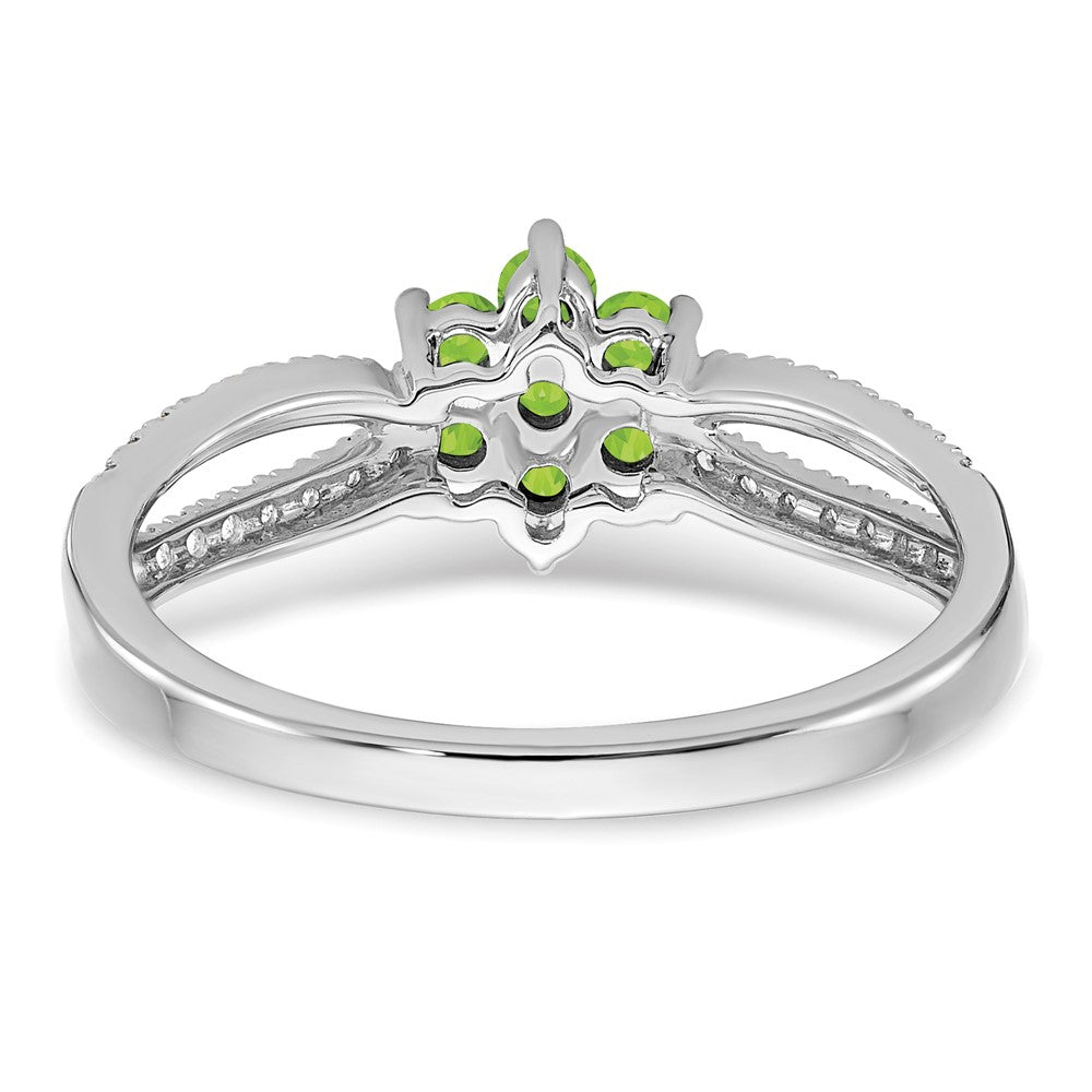 14k White Gold Peridot and Real Diamond Floral Ring