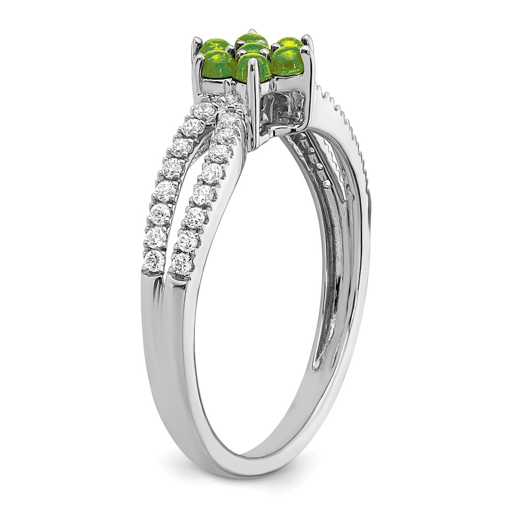 14k White Gold Peridot and Real Diamond Floral Ring