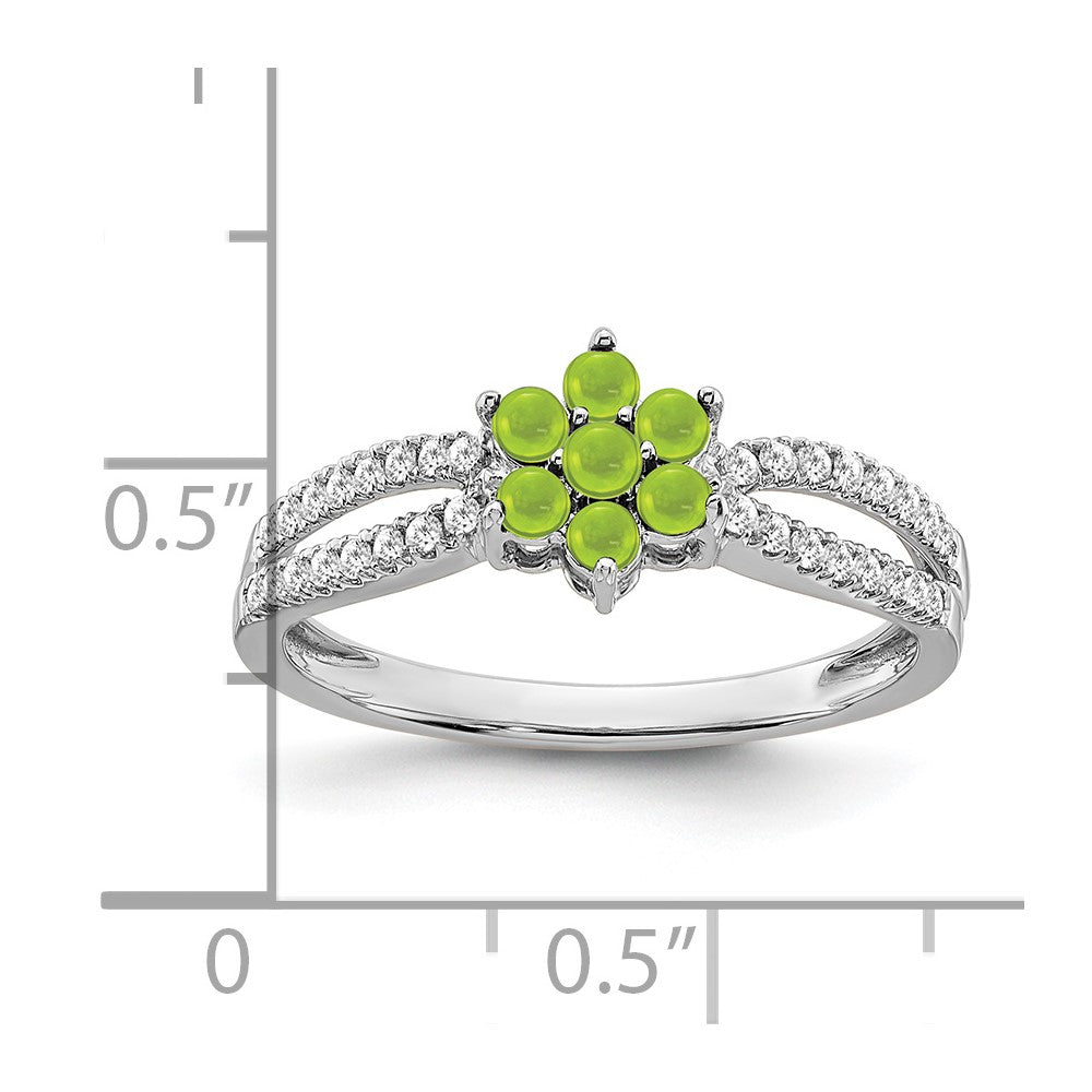 Solid 14k White Gold Simulated Peridot and CZ Floral Ring