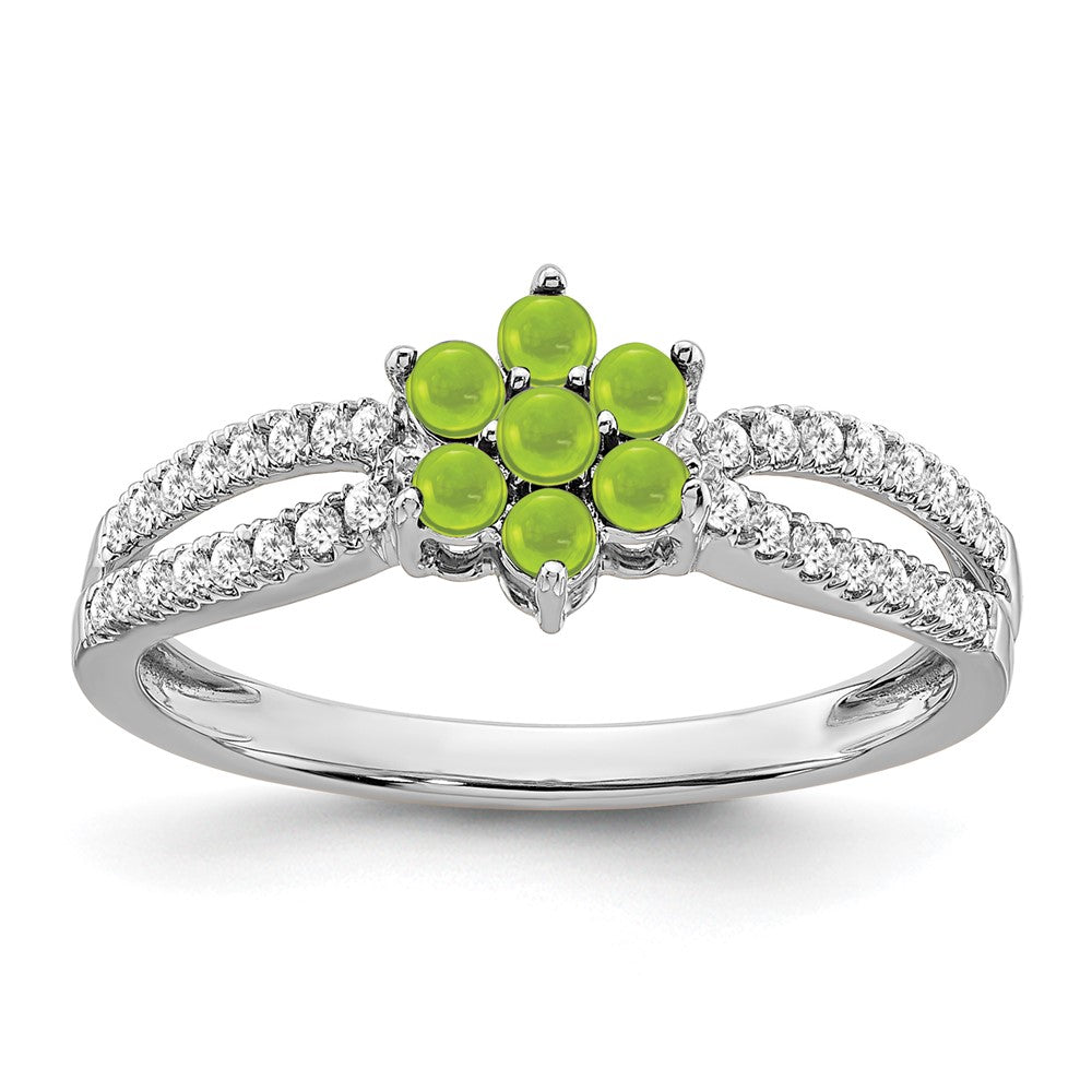 Solid 14k White Gold Simulated Peridot and CZ Floral Ring