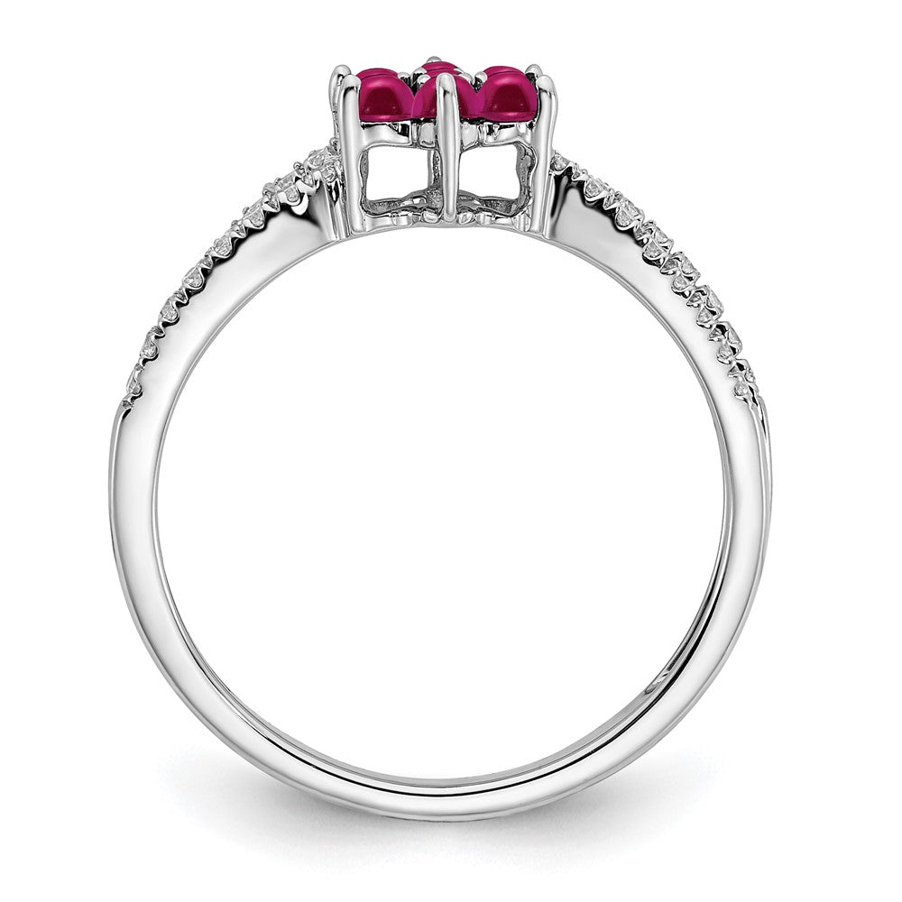 14k White Gold Ruby and Real Diamond Floral Ring