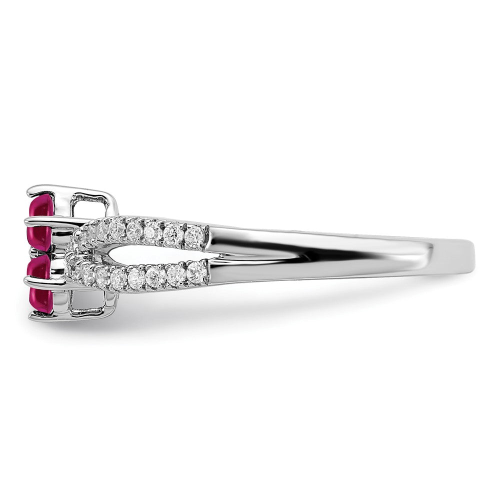 14k White Gold Ruby and Real Diamond Floral Ring