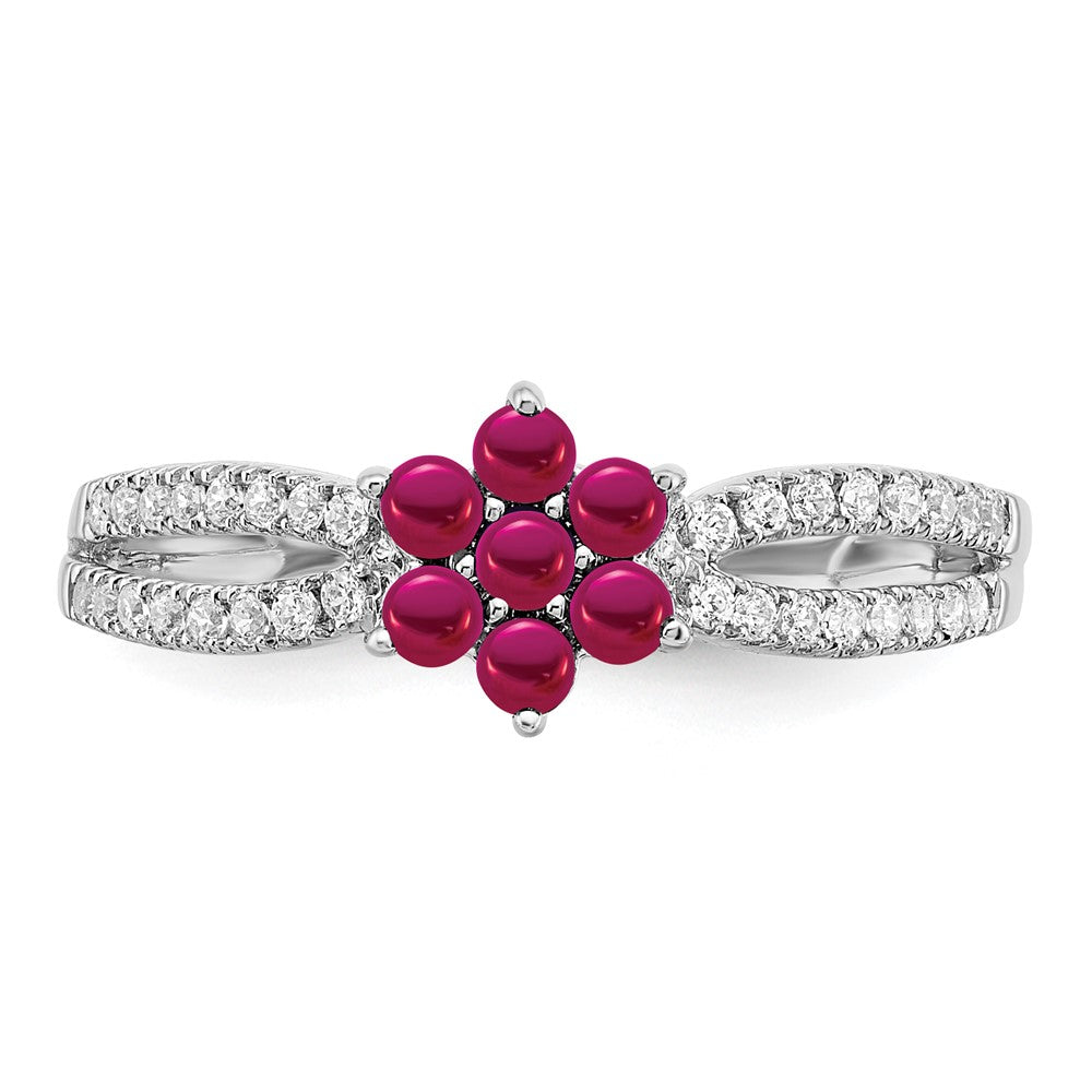 14k White Gold Ruby and Real Diamond Floral Ring