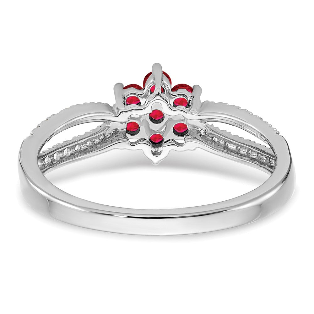 14k White Gold Ruby and Real Diamond Floral Ring