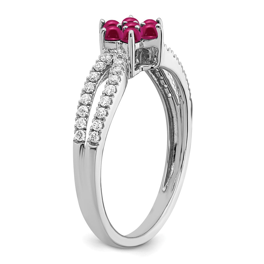 14k White Gold Ruby and Real Diamond Floral Ring