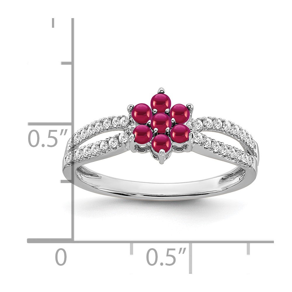 14k White Gold Ruby and Real Diamond Floral Ring